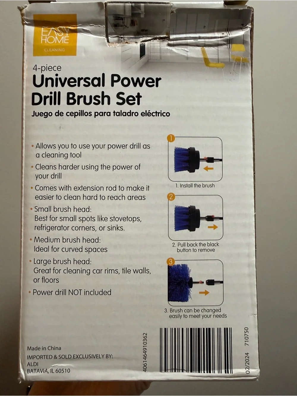 NEW Easy Home Universal Cleaning Power Drill Brush 4 Piece Set